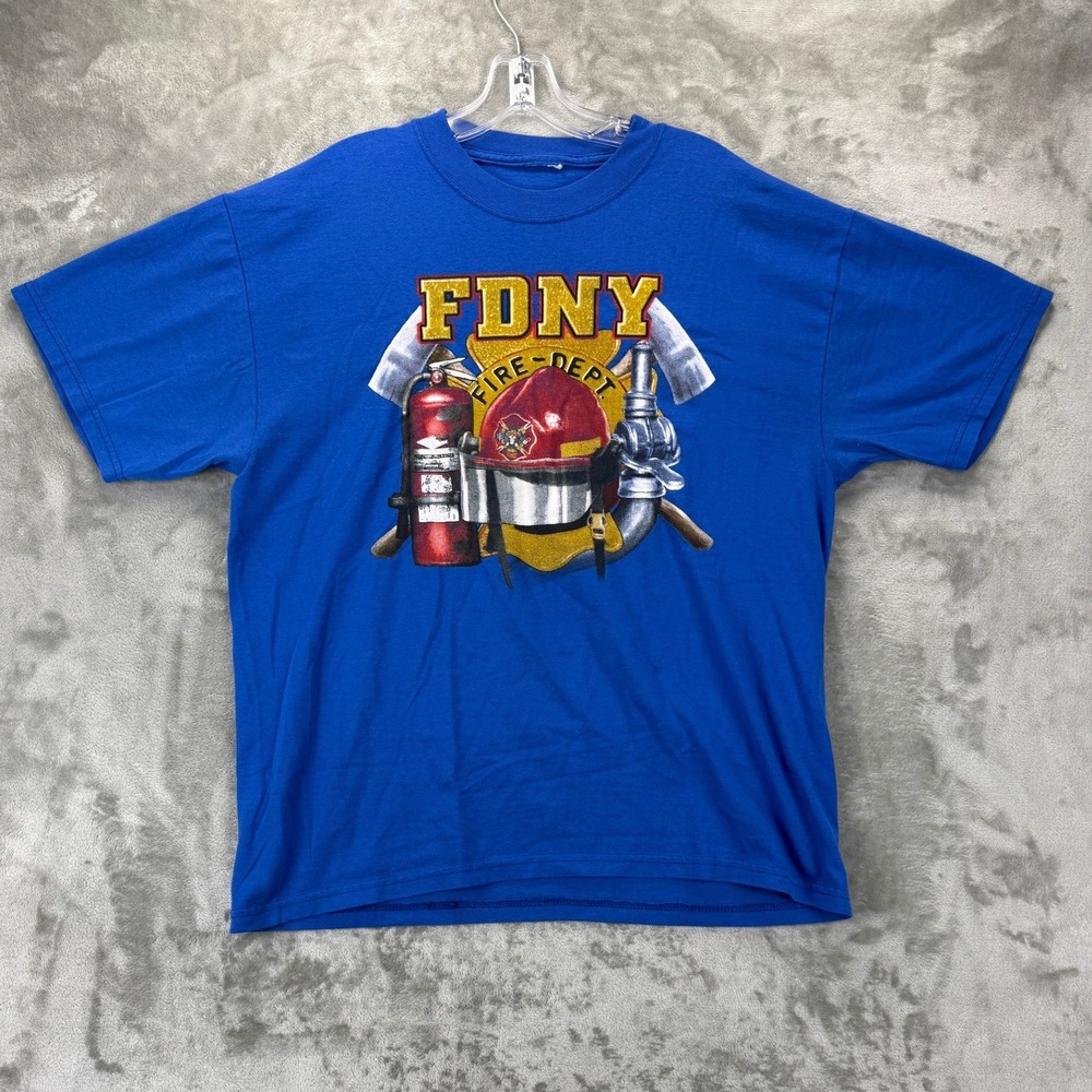 FDNY Fire Dept Graphic T-Shirt‎ Mens Blue Short Sleeve Crew Neck Large NYC Tee